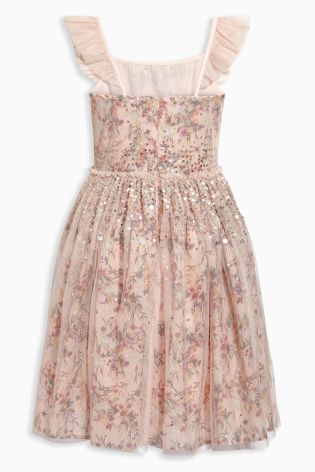 Pink Printed Embellished Dress (3-16yrs)